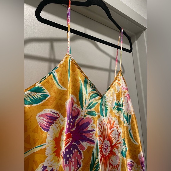 VTG Romantic Moods 90s Y2K Yellow Tropical Floral Cami Slip Mini Dress - L - Picture 8 of 15